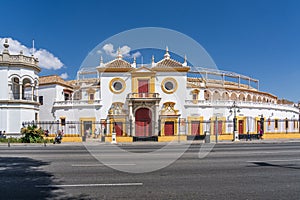 Front view of the entrance of Maestranza, the plaza de toros de la Real Maestranza de Caballeria de Sevilla, Seville, Spain photo