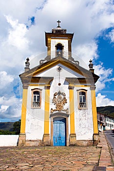 Front view of the external facade of the beautiful and historic church Nossa Senhora das Merces e Misericordia photo