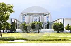 Front view of the Federal Chancellery building in the government