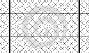 Front view of fence with wire mesh, black and white. White background and drawing in black