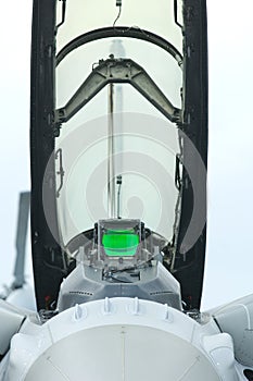 Front view of fighter jet cockpit