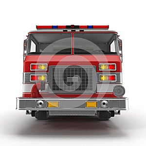 Front view Fire Rescue Truck isolated on white. 3D illustration