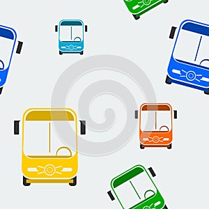 Front View Flat Style Colorful Bus Vector Seamless Pattern