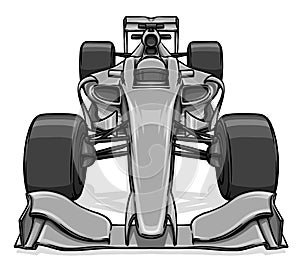 Front view funny fast cartoon formula race car illustration art