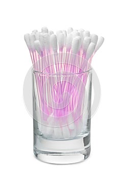 Front view of glass with cotton swabs