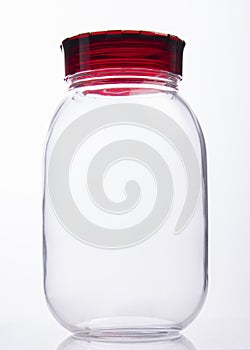 Front View of Glass Jar with Lid Isolated on White Background