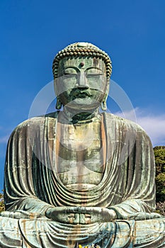 Front view of The Great Buddha (Daibutsu) of Kamakura, Japan