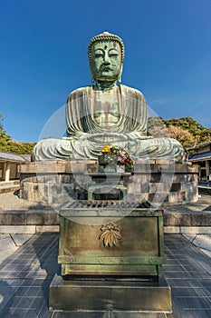 Front view of The Great Buddha (Daibutsu) of Kamakura, Japan