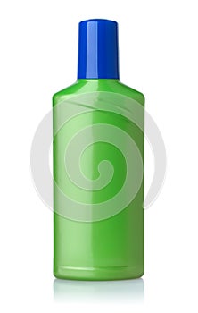 Front view of green plastic bottle