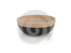 Front view of handmade bamboo bowl isolated. Close up of empty container. Decoration, Handmade kitchen crafts. Round natural wood