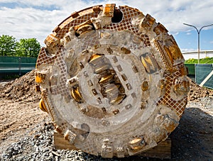 Front view of the head of a rock drilling machine for boring of infrastructure tunnels and dive culverts