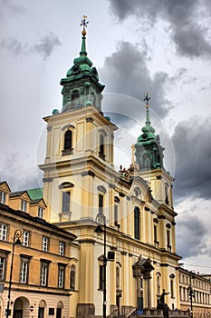 Front view of the Holy Cross Church in Warsaw, Poland