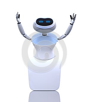 Front view of humanoid robot on white background