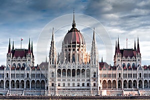 Front view of Hungarian Parliament building, Orszaghaz. Budapest, Hungary photo