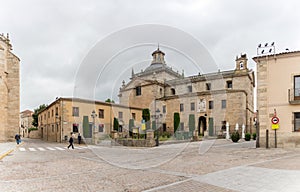 Front view at the Iglesia de Cerralbo, dome copula tower at the iconic spanish Romanesque and Renaissance architecture, Plaza photo