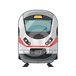 Front view illustration of a modern train engine. It features a sleek, aerodynamic
