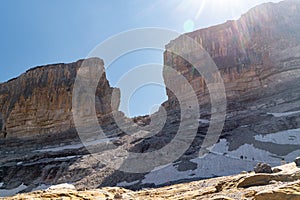 Front view of the impressive Rolando Gap and its glacier in the Aragonese Pyrenees photo