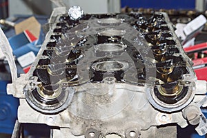 Front view of the inverted cylinder head of the engine