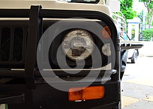 Front view of Jeep car headlight