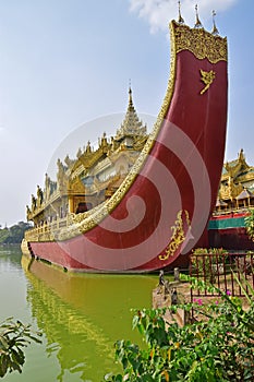 Front View of Karaweik Palace at Kandawgyi Lake, Yangon, Burma