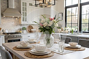 Kitchen table in fancy bright kitchen photo