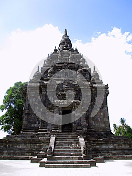 Front view landscape photography of Sojiwan Temple (Candi), one of Mahayana Buddhist temple located at Klaten, Central