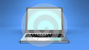 Front View Of Laptop On Blue Background