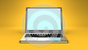 Front View Of Laptop On Yellow Background