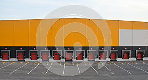 Front view of loading docks of a modern logistics center