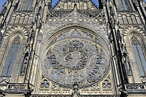 Front view of the main entrance to the St. Vitus cathedral in Prague Castle in Prague