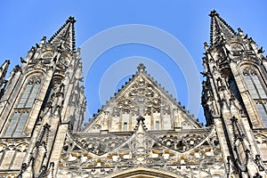 Front view of the main entrance to the St. Vitus cathedral in Prague Castle in Prague