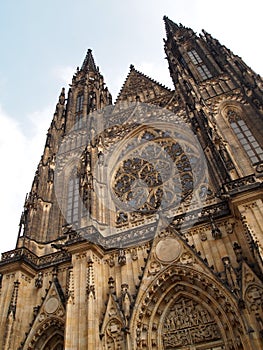 Front view of the main entrance to the St. Vitus cathedral in Prague Castle in Prague, Czech Republic