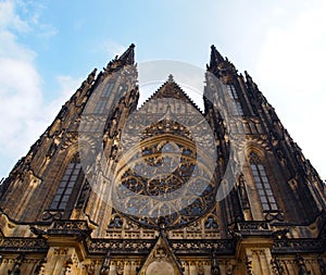 Front view of the main entrance to the St. Vitus cathedral in Prague Castle in Prague, Czech Republic