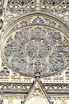 Front view of the main entrance to the St. Vitus cathedral in Prague Castle in Prague