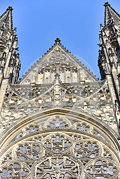 Front view of the main entrance to the St. Vitus cathedral in Prague Castle in Prague