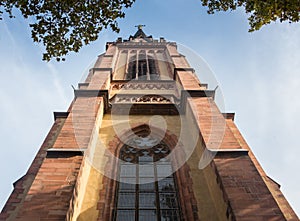 Front view of the majestic church with a tower