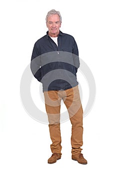 Front view of a man, amrs on back,