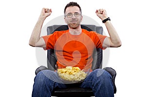 Front View of Man Watching TV