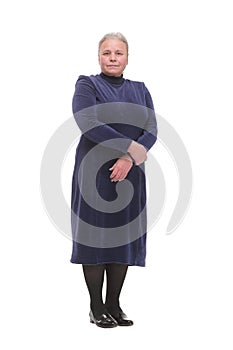 Front view of mature woman thinking isolated