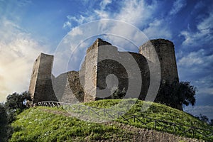 front view of the medieval castle of the village of scarlino tuscany