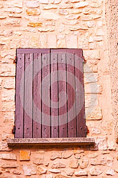 Closed, pair of, colorful, red, wood, window, shutters