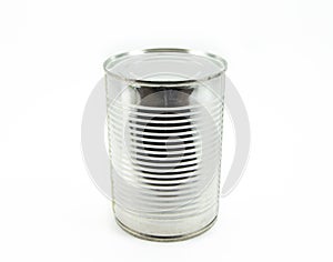 Front view of metallic conserve on white background