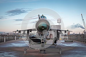 Front View of a MiG-21 Fighter Jet â Cold War Supersonic Aircraft photo