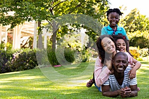 Family outside in the garden