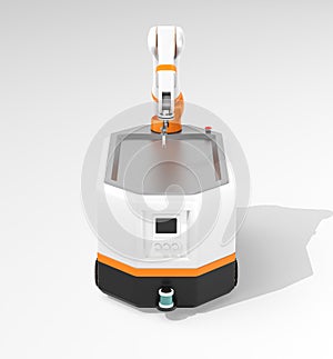 Front view of mobile robot AGV on gray background photo