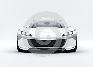 Front view of a modern hybrid car close up on a white background