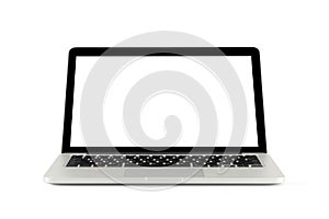 Front view modern laptop computer with white empty space on screen isolated and white background, clipping path