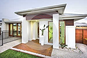 Front view of modern and luxury house exterior