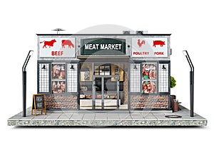 Front view on a modern meat market