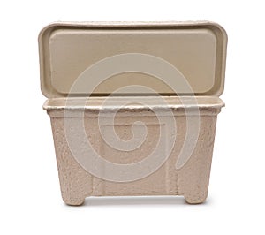 Front view of molded paper pulp packaging container